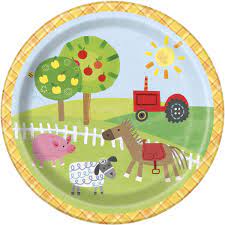 Farm Party Round Dessert Plates 7″ 8ct