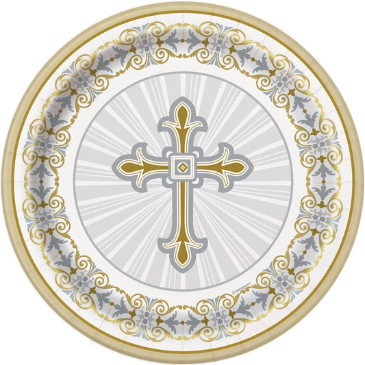 Religious Cross Gold & Silver 7" Paper Plates 8ct