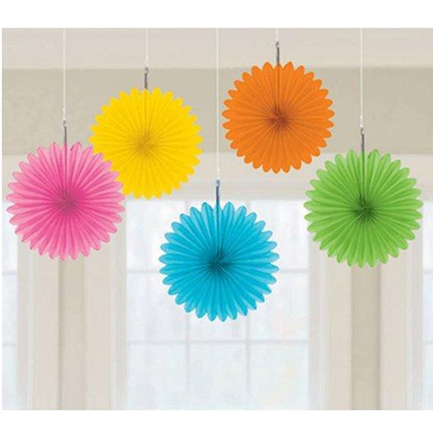 Pastel Rainbow Mini Hanging Fans 5ct