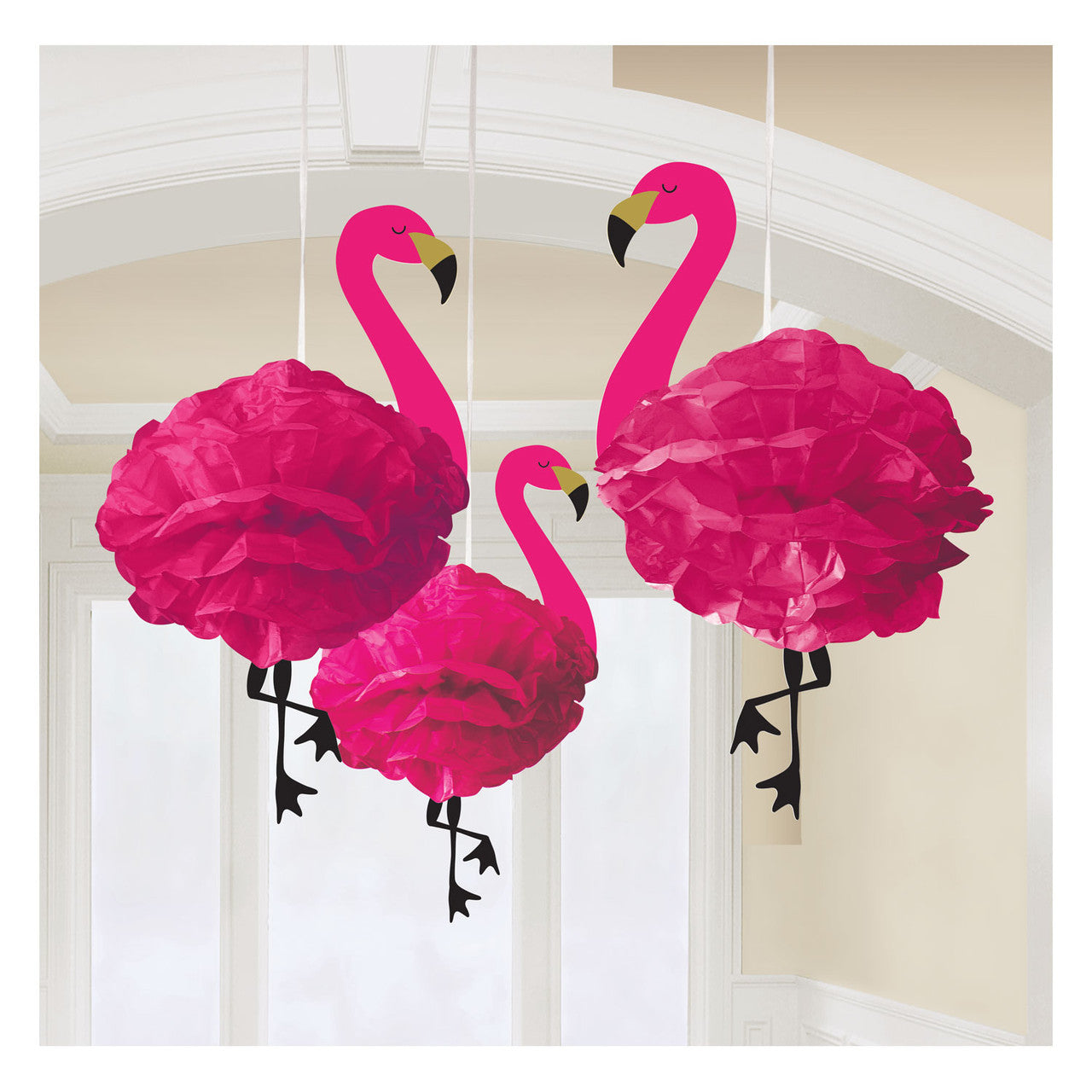 Deluxe Fluffy Flamingo Hanging Decorations 3pc