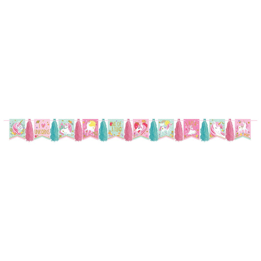 Magical Unicorn Glitter Pennant Tassel Garland 10ft