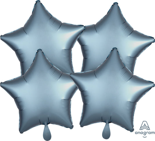 Anagram 19" Satin Luxe Steel Blue Star Balloons 4ct