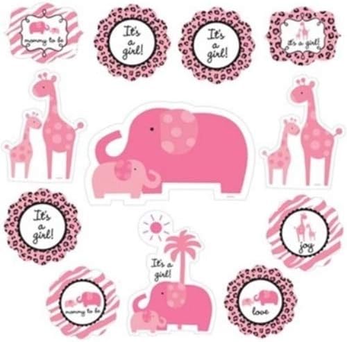 Sweet Safari Baby Girl Shower Cutouts 12pc