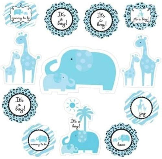 Sweet Safari Baby Boy Shower Cutouts 12pc