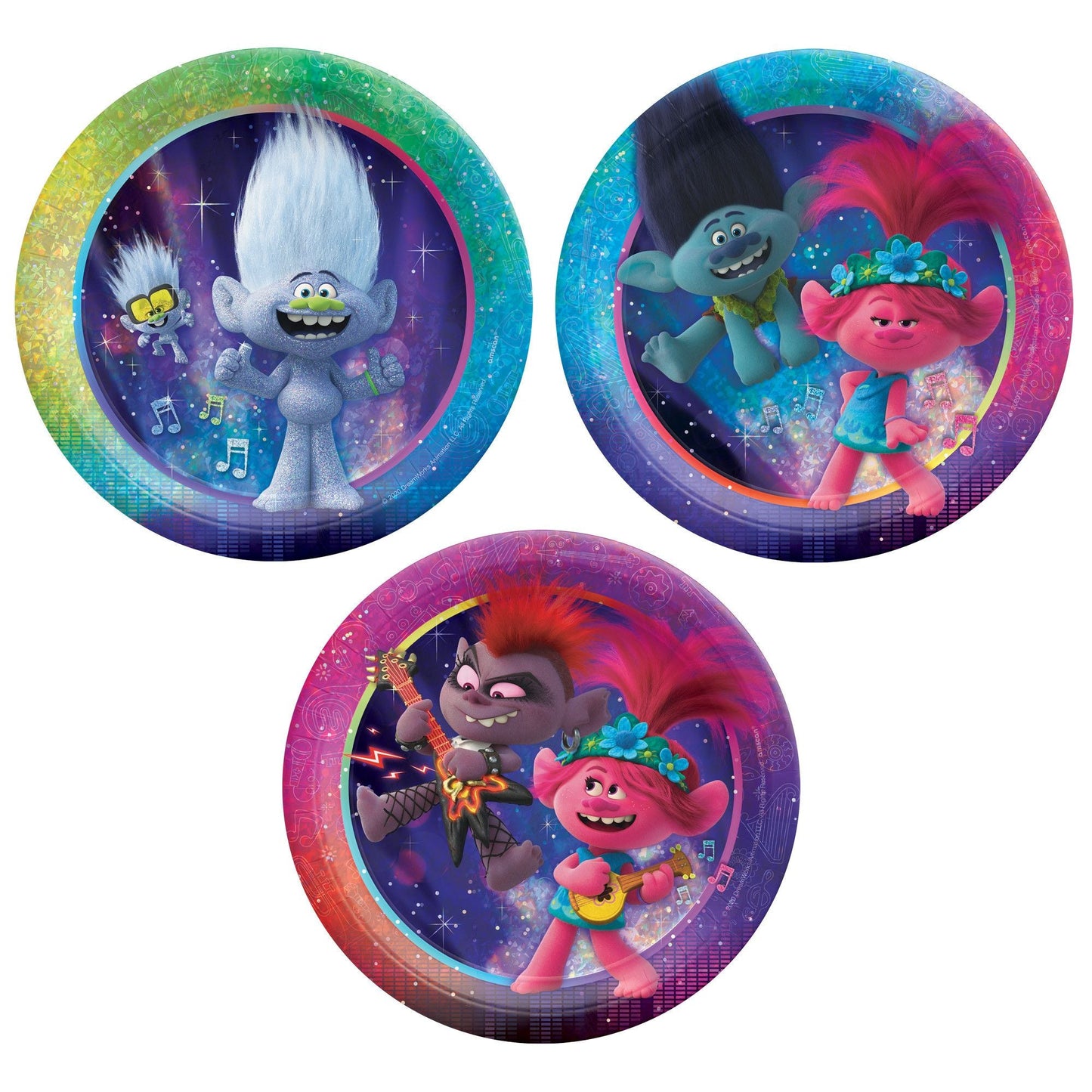 ©Trolls World Tour 7" Round Plates Assorted 8ct