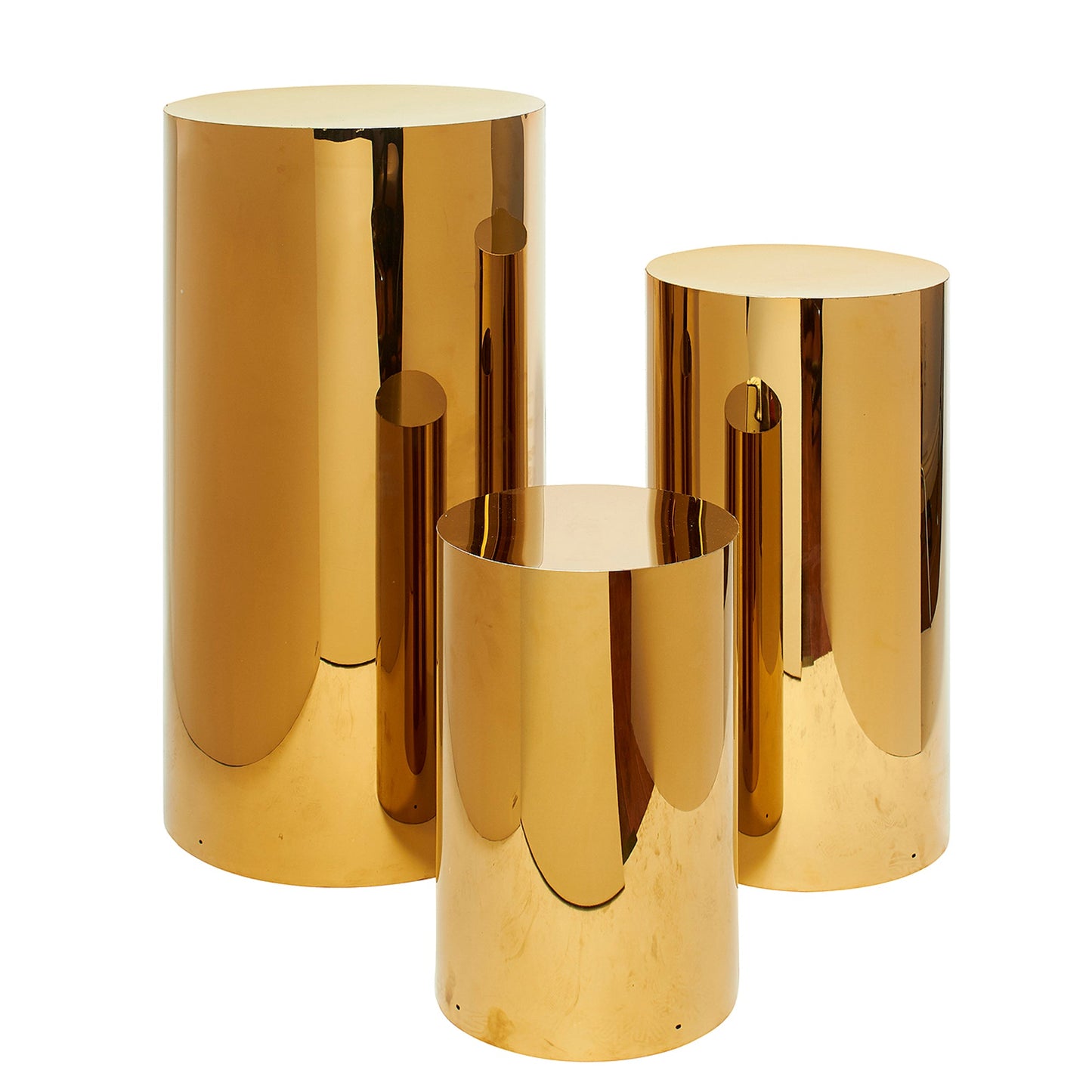 GOLD METAL CYLINDER PEDESTAL SET OF 3