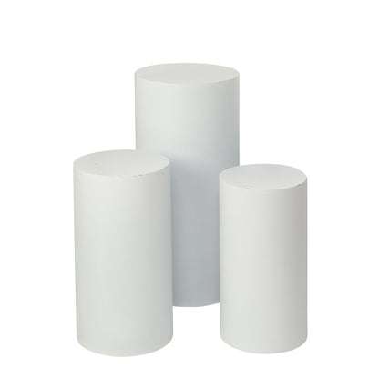 WHITE METAL CYLINDER PEDESTAL SET OF 3