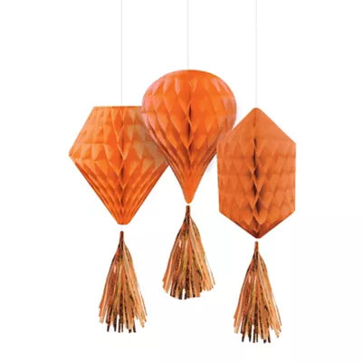 Mini Orange Honeycomb Decorations 3pc