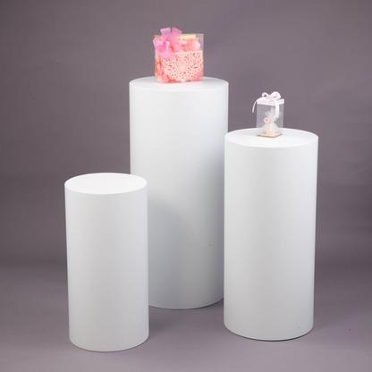 WHITE METAL CYLINDER PEDESTAL SET OF 3