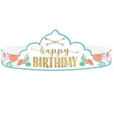 Boho 1 Birthday Girl Paper Tiaras 8ct