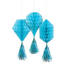 Mini Blue Honeycomb Decorations 3pc