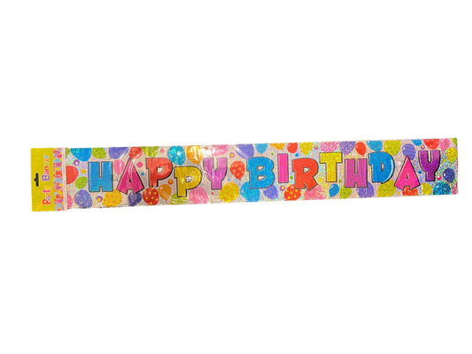 Happy Birthday Balloons Holographic Banner 12ft