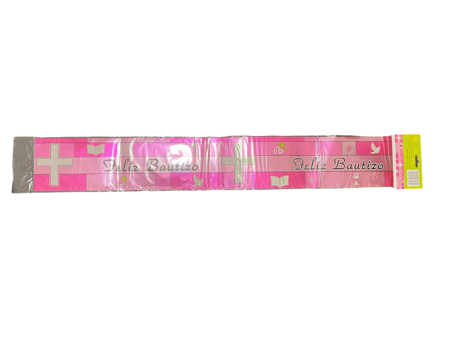 Feliz Bautizo Pink Foil Banner 12 ft.