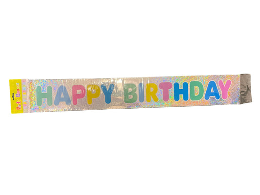 Happy Birthday Holographic Banner Rainbow Letters 12ft.