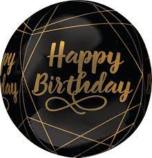 Anagram 16"  Elegant Happy Birthday Black  & Gold Orbz